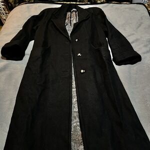 VINTAGE MISS NEW YORKER Full‎ Length Wool Coat Big Buttons Black 44" M/L